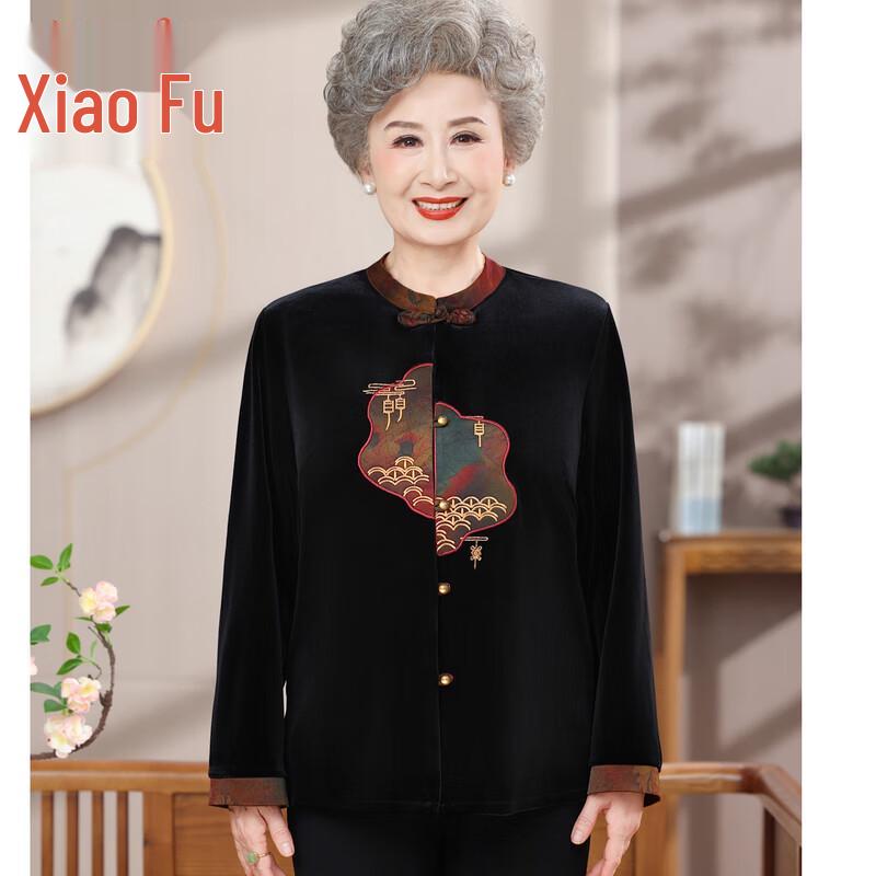Elderly Women's New Chinese Style Gold Velvet Blouse