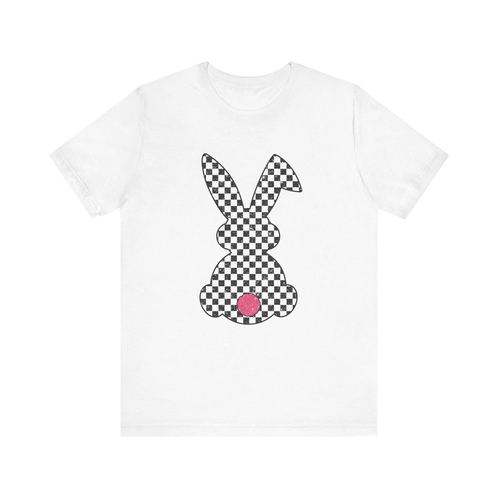 Cute Checkered Easter Bunny Silhouette with Fluffy Tail T-Shirt S