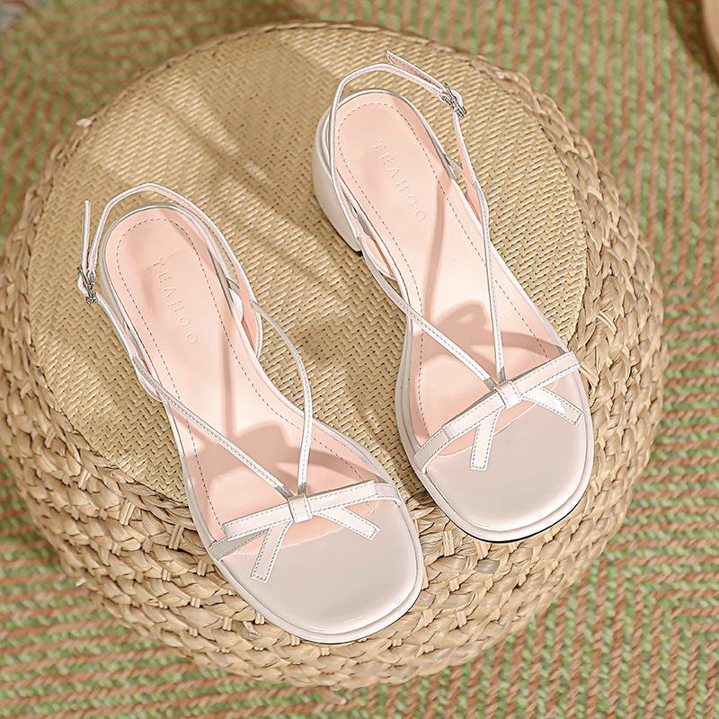 

Fashion silver leather thick high heels bowtie sandals women narrow band gladiator sandalias mujer 2025 new bow sandalias de tacón 39 абрикосовый