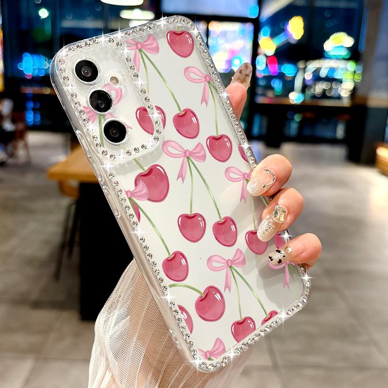 Luxus Kirschfrüchte Muster Diamant Hülle Für Samsung Galaxy S25 Ultra S24 Plus S23 S22 S21 FE A14 A15 A16 A25 A26 A35 A36 A54 A55 A56 5G Cover