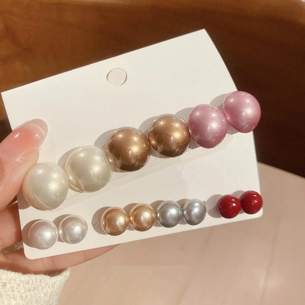 3/6pair Lightweight Imitation Pearl Earrings Champagne Pearl Ear Jewelry Ladies Fashion