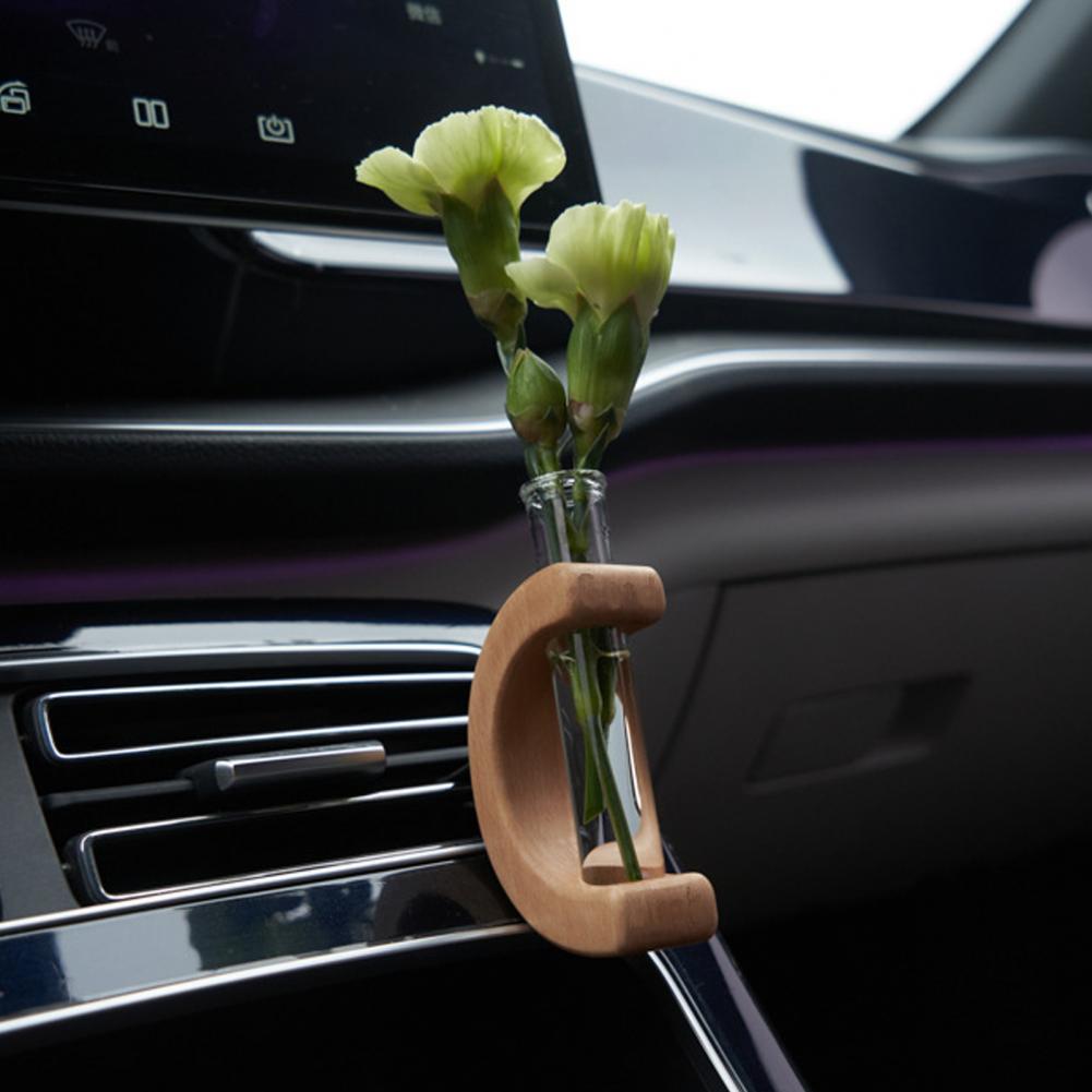 Flower Vase Clip Eco-friendly Personalized Wooden Car Vent Clip Vase Dashboard Decor Unique Flower Display Clip Desktop Ornament