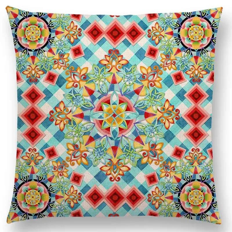 Beaux Art Boho Millefiori Geometric Floral Pattern Festival Mandala Elizabethan Pastel Flowers Cushion Cover Sofa Pillow Case