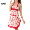 Women Floral Bowknot Waterproof Kitchen Restaurant Cooking Pocket Dress Apron
