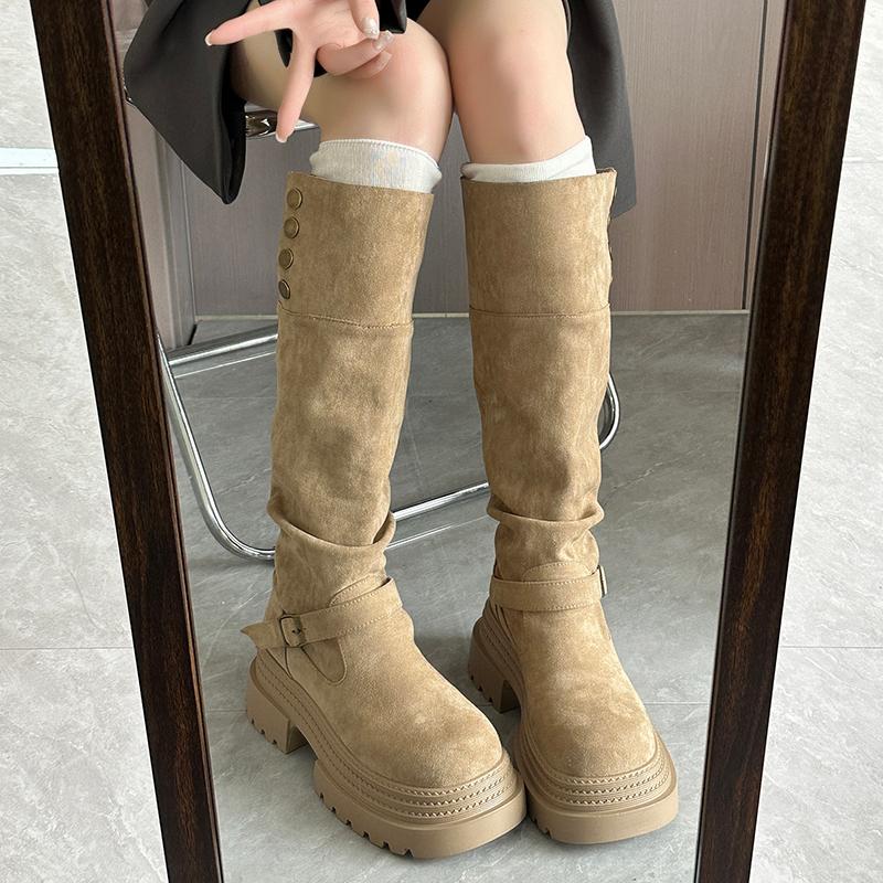 Mode Plattform Kvinnor Höga Stövlar Plattor Mode Skor Vardagliga Knähöga Klänningsstövlar 2025 Vinter Designer Chelsea Stövlar Dam Skor