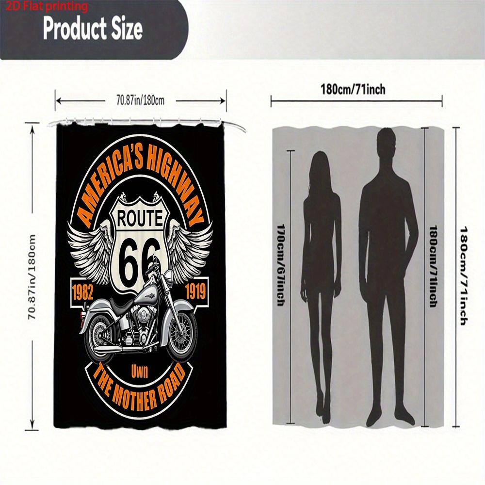 Route 66 Motorcycle Shower Curtain Retro American Highway Design With Chrome Bike And Wings Shower Curtain With Hook