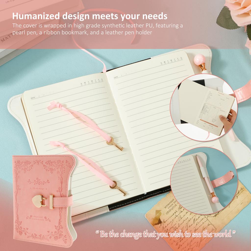 Diary with Lock and Keys 360 Pages Journal with Lock B6 Size PU Leather Locking Diary with Pen Cute Journal Set for Kids Women