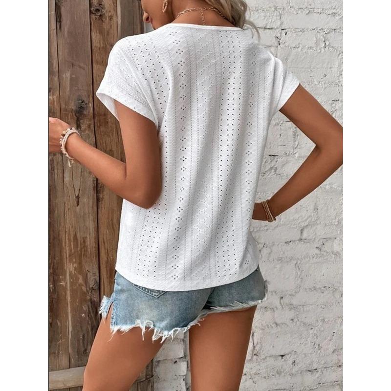V-neck Solid Color Bat Sleeve Casual Women's T-shirts