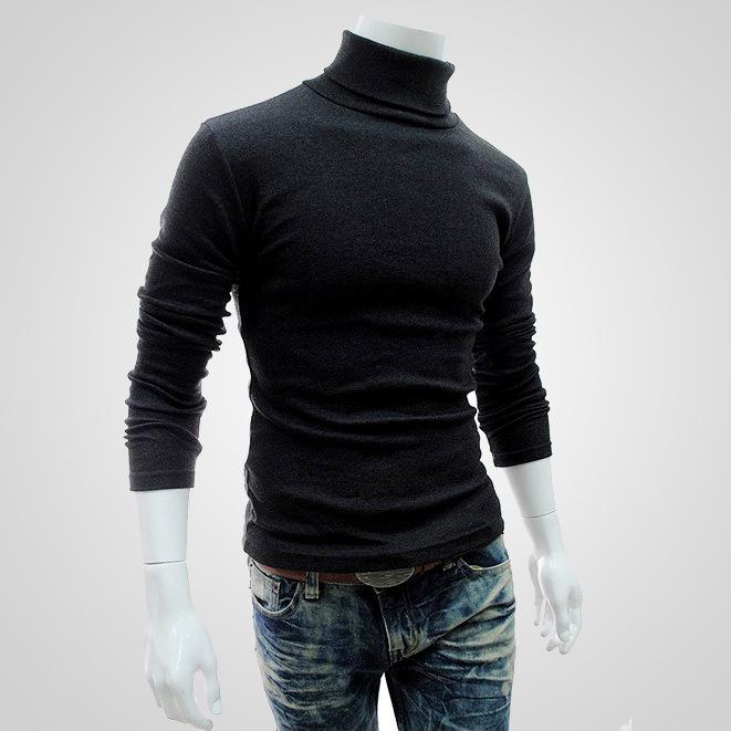 Fashion, Long Sleeve, Turtleneck, Men, Pullover, Soft, Solid Color, Stretchy, Knitted Shirt, for Autumn Winter