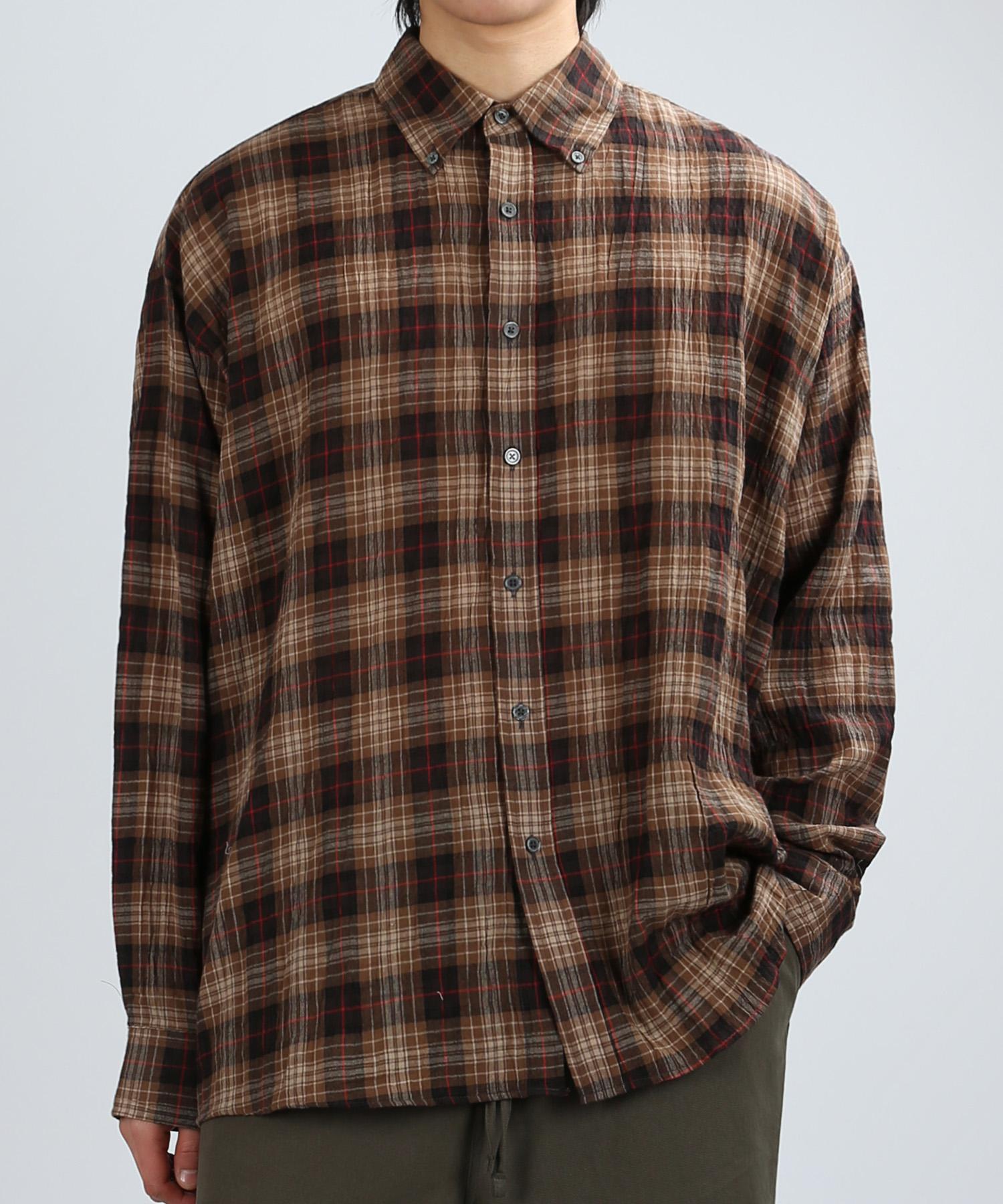 Johnny West Summer Wrinkle Check Shirt (Brown Base) 50