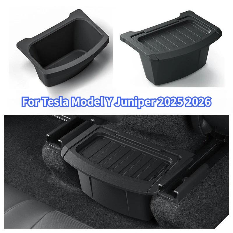TPE Rear Seat Storage Box for Tesla Model Y Juniper 2025 2026-UP Organizer Center Console Bins Backseat Garbage Car Accessories