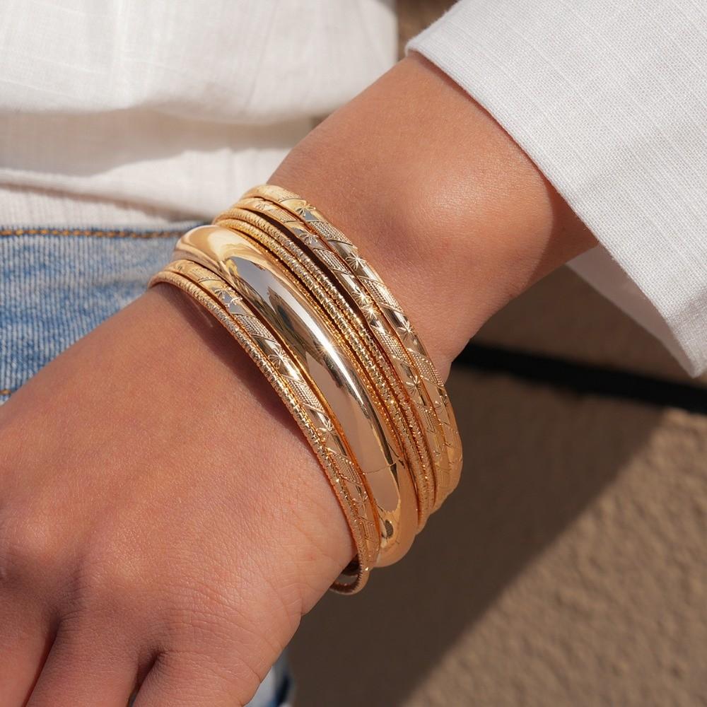 6Pcs/7Pcs Europe American Style Wide Open Bangle Set Gold Silver Exaggerated Bracelet Girls