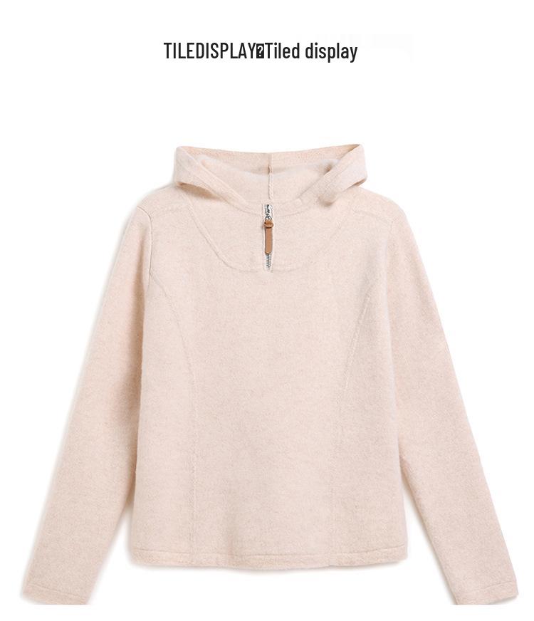 Women's Cashmere Hooded Half-Zip Sweater - 2025 Autumn/Winter Warm Knitwear, Age-Reducing Solid Color