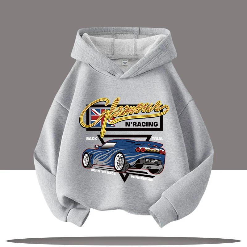 

2025 New Vintage Car Children s Hooded Sweatshirt with Cartoon Print, Boys Sportswear, Girls Casual Top, Fall-winter Clothing 110
