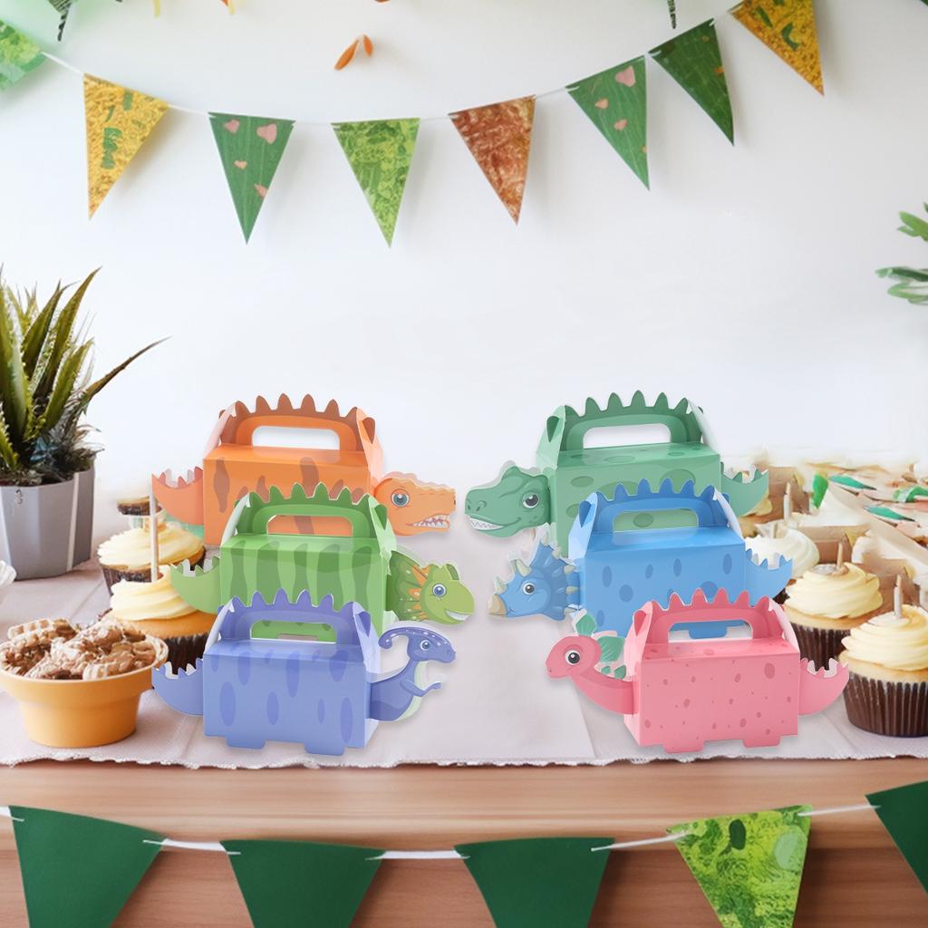 New 6Pcs Cute Dinosaur Shaped Candy Boxes Happy 1st Birthday Party Decor Kids Boy Gifts Packaging Box Dino Baby Shower Supplies Box