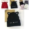 Katzen Strickmütze für Damen Winter Warm Samt Polyester Ohne Krempe Gemütliches Outdoor-Accessoire