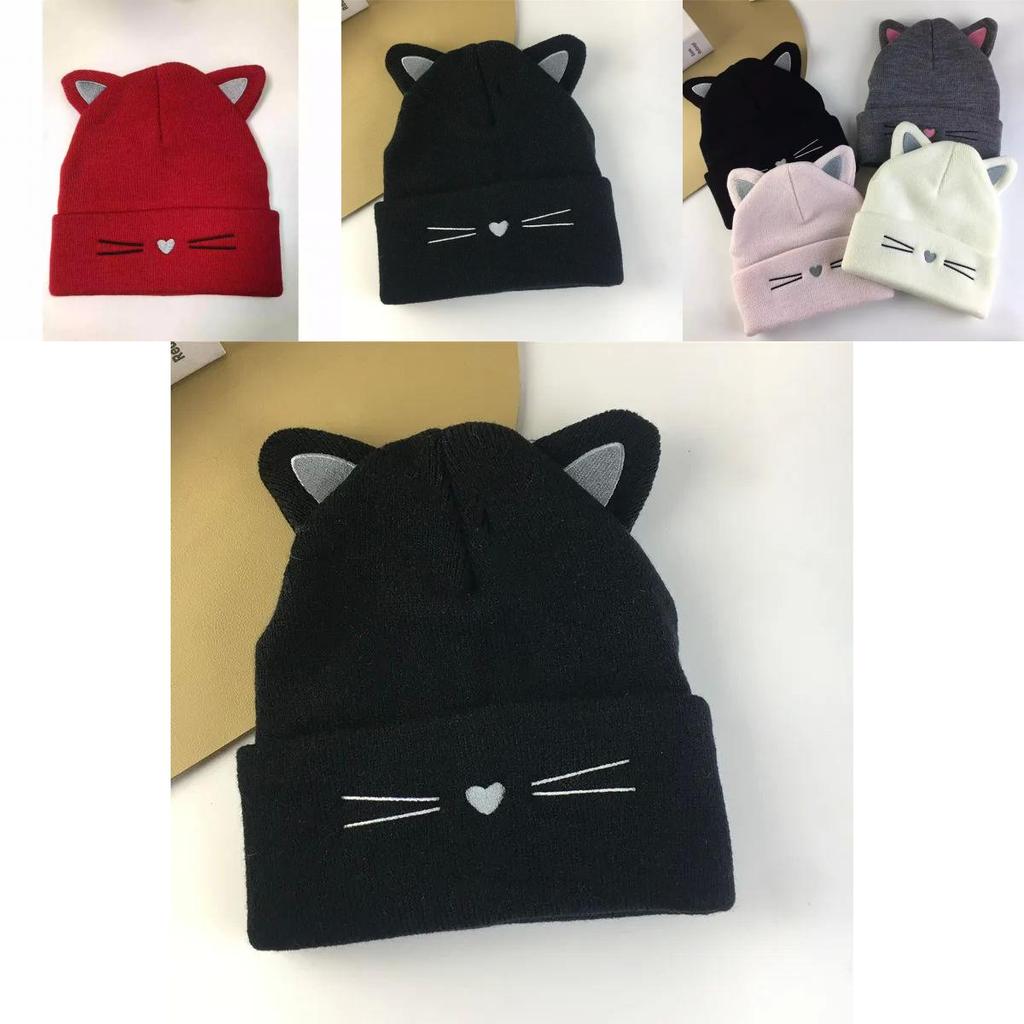 Cat Knit Hat For Women Winter Warm Velvet Polyester No Brim Cozy Outdoor Accessory