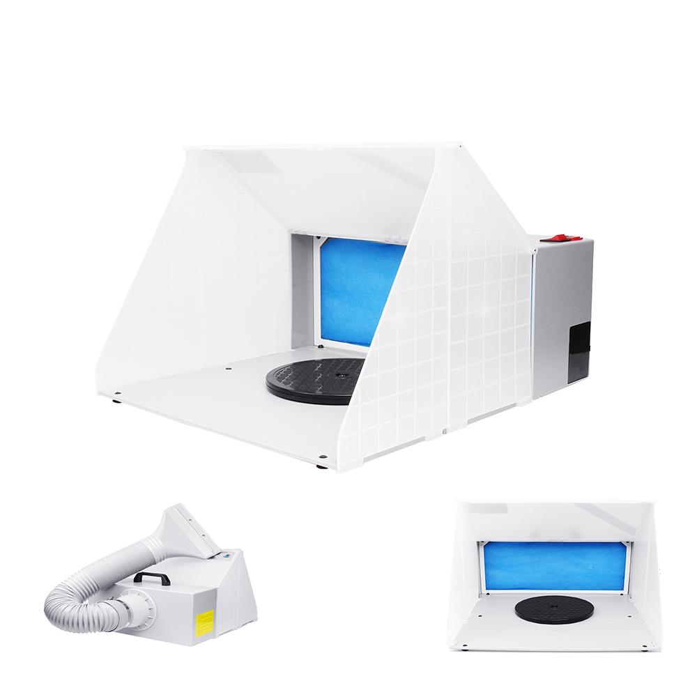 Airbrush Paint Spray Booth Kit Portable Exhaust Filter Extractor Fan Set Model Turn Table Fiberglass Filter Sponges LED