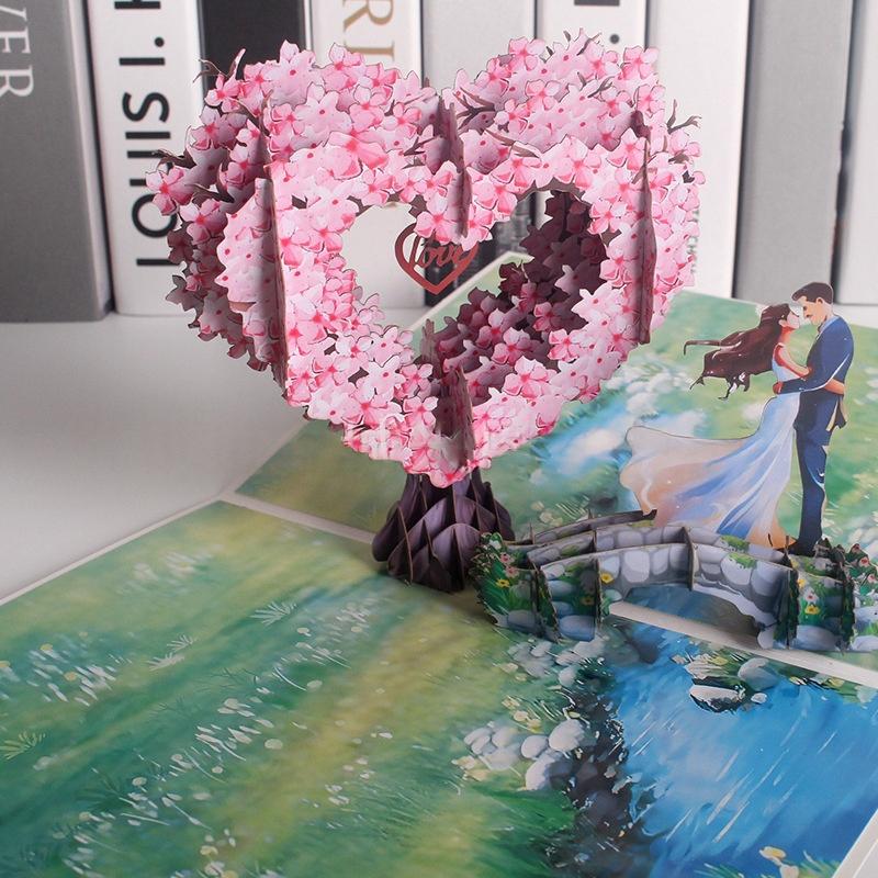 3D Love Tree Valentine'S Day Greeting Card With Envelope Romantic Paper Love Heart Tree Design For Wedding New Year Gift Card