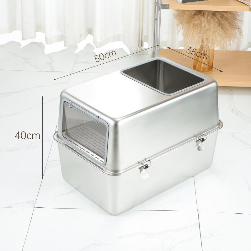 Stainless Steel Extra Large Enclosed Cat Litter Box - Odor & Splash Proof