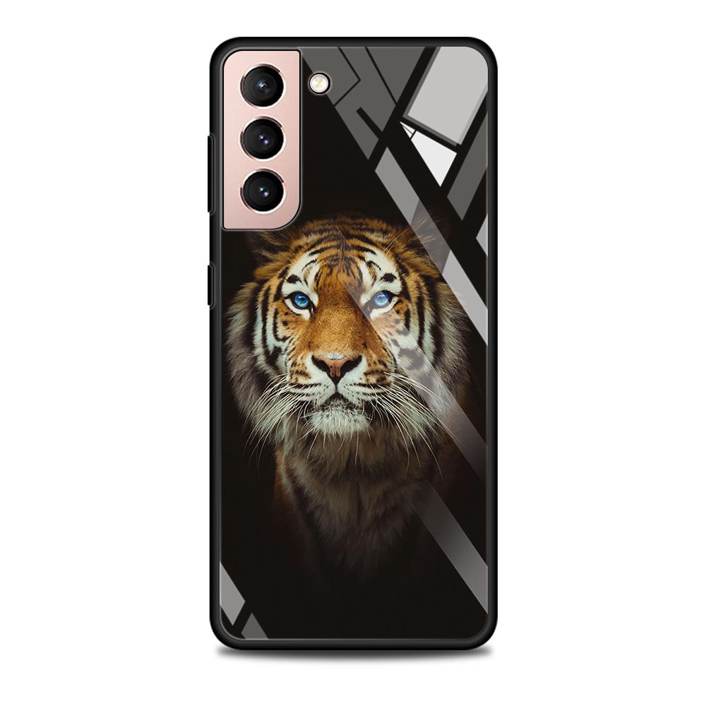 Tempered Glass Case For Samsung Galaxy S22 S20 S21 FE S10 S9 S8 Plus Ultra S10Lite Wolf Dog Cat Bird Lion Tiger Animal Shell