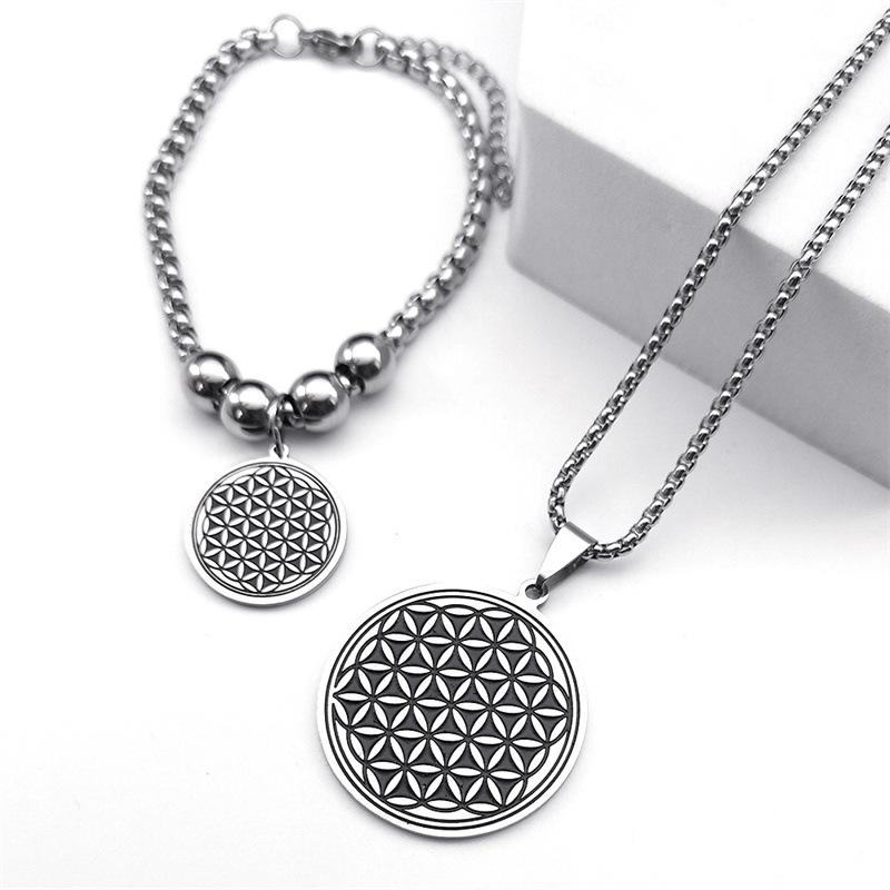 Vintage Lebensblume Halskette Heilige Geometrie Runder Anhänger Herren und Damen Gleicher Trendiger Modeanzug