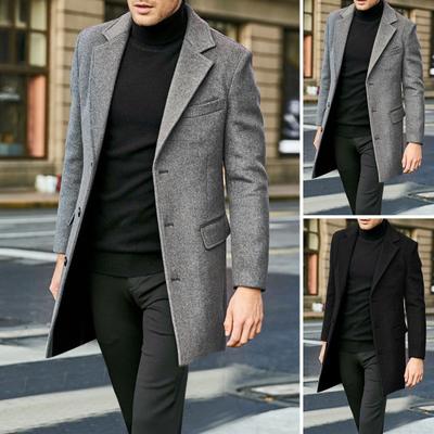 Men Winter Solid Color Suit Coat Lapel Long Sleeve Flap Pockets Single-breasted
