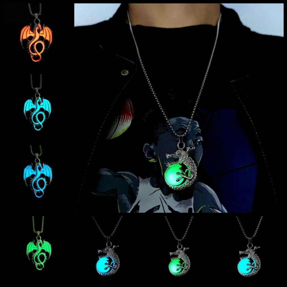 Punk Style Halloween Necklaces Dragon Hip Hop Neck Chains Cool Luminous Pendant Necklace  Women Men