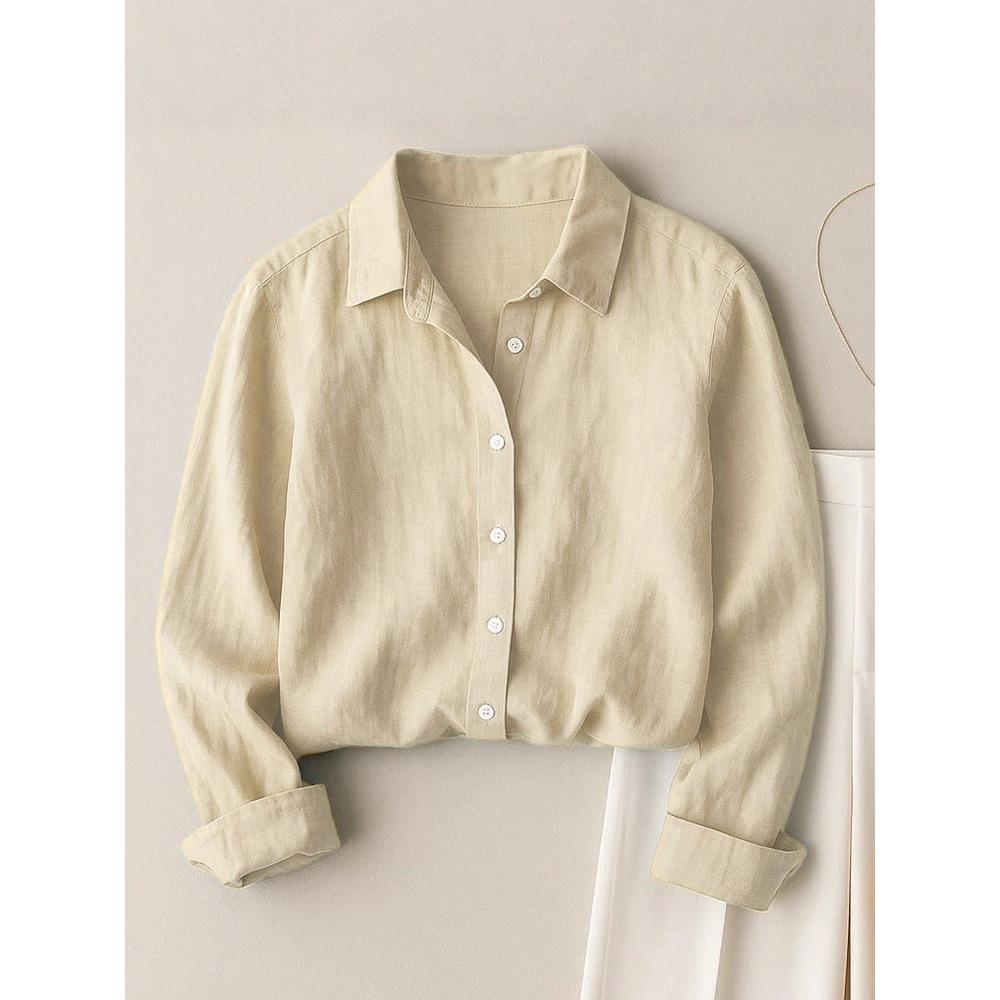 Women's French Casual Cotton Linen Long Sleeve Shirt - Spring/Autumn Collection