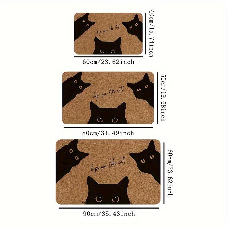 Polyester Black Cat Welcome Doormat - Machine Washable, Printed "Hope You Like Cats", Suitable for Front Door, Indoor/Outdoor