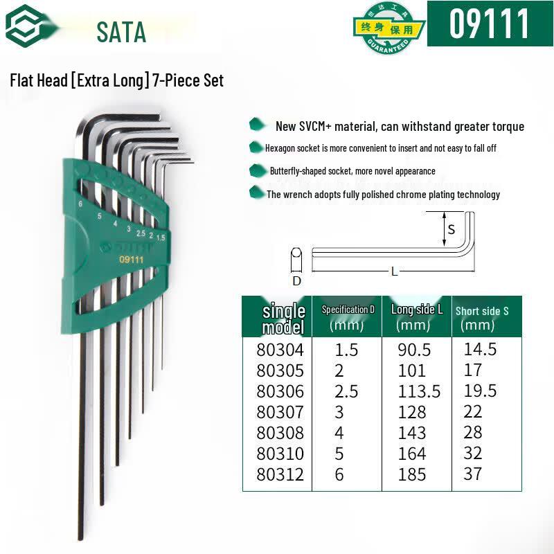 SATA 7-Piece Extra Long Metric Hex Key Set