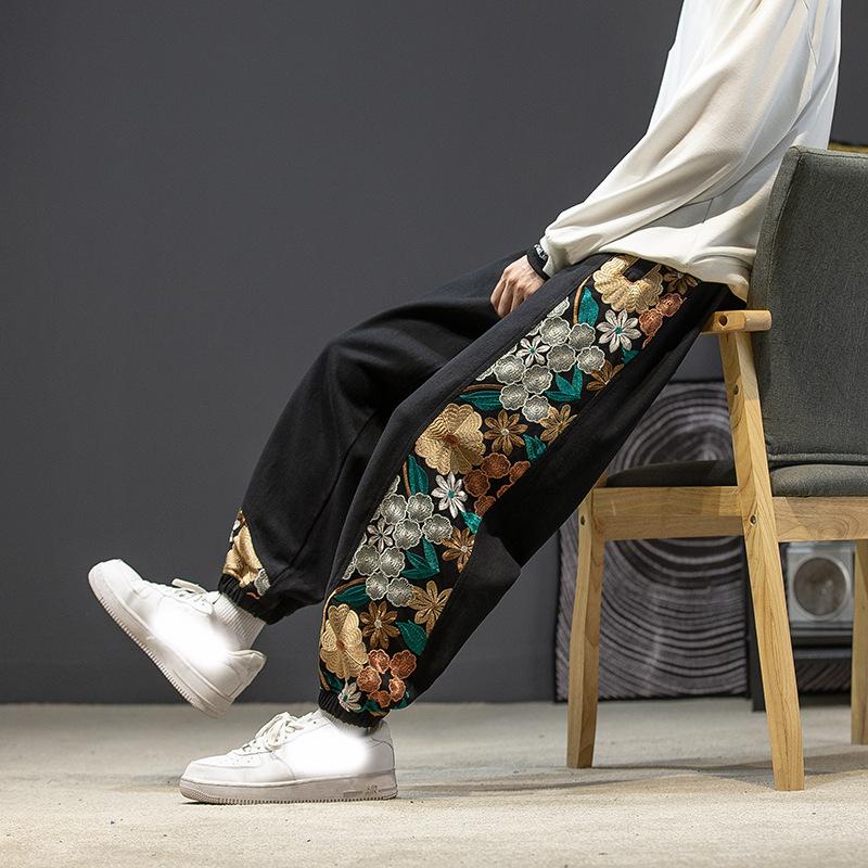 Fashion Casual Pants Men's Clothing Cotton Japanese Samurai Embroidery Patchwork Harem Trousers Oversized Harajuku Joggers Male