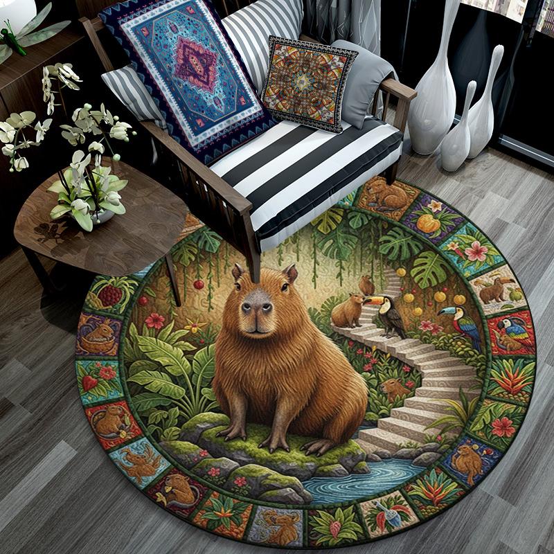 Tappeto Rotondo con Stampa Cartoon, Tappeto per Soggiorno Camera da Letto Divano Sala Giochi Decorazione, Tappetino Antiscivolo