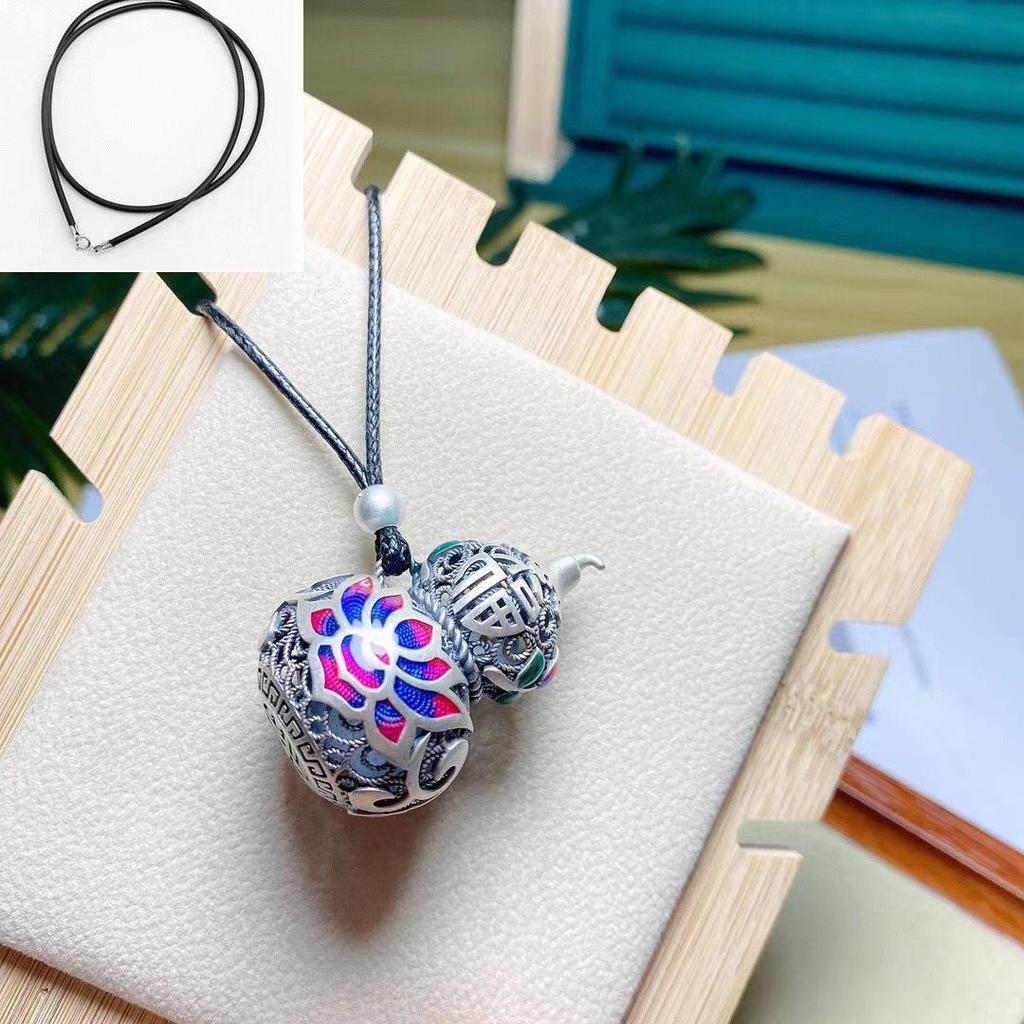 Ethnic Blue Enamel Gourd Pendant, 925 Sterling Silver Sweater Chain for Girls