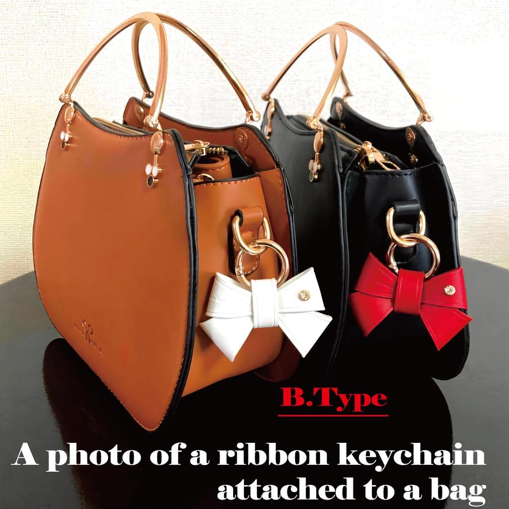 Cute, Korean-inspired, red leather keychain with ribbon, perfect as a bag charm. Perfect for matching keys. A perfect gift for girls and women.