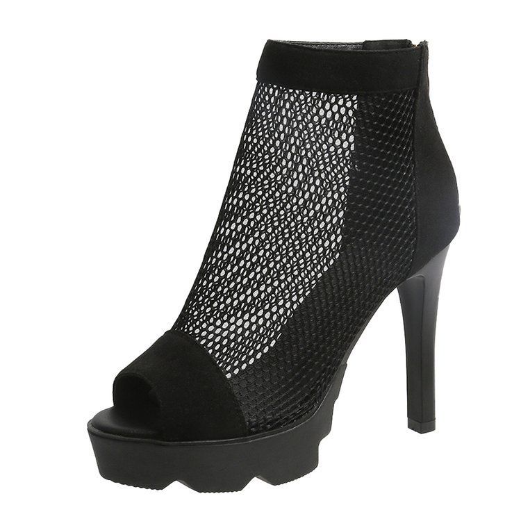 Mesh hollow high heels fish mouth cool boots women's 2025 spring and summer fine heel sandals professional sexy fashion Roman boots