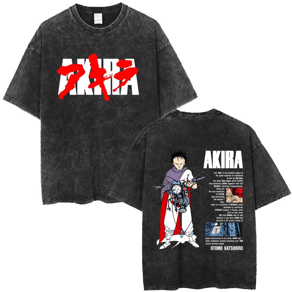 Washed Vintage Anime Akira Tetsuo Shima Graphic Print T Shirt Clothing Fashion Retro Oversized T-shirts Streetwear Unisex