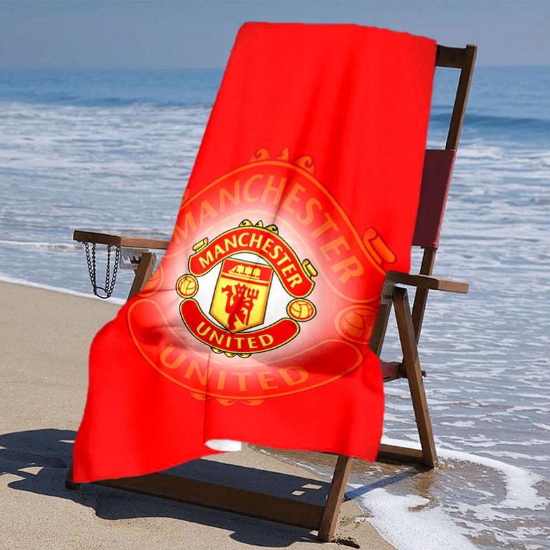 proof beach towel with Manchester United FC logo pattern - soft,absorbent,quick-drying,machine washable - perfect for swimming,camping,bathing