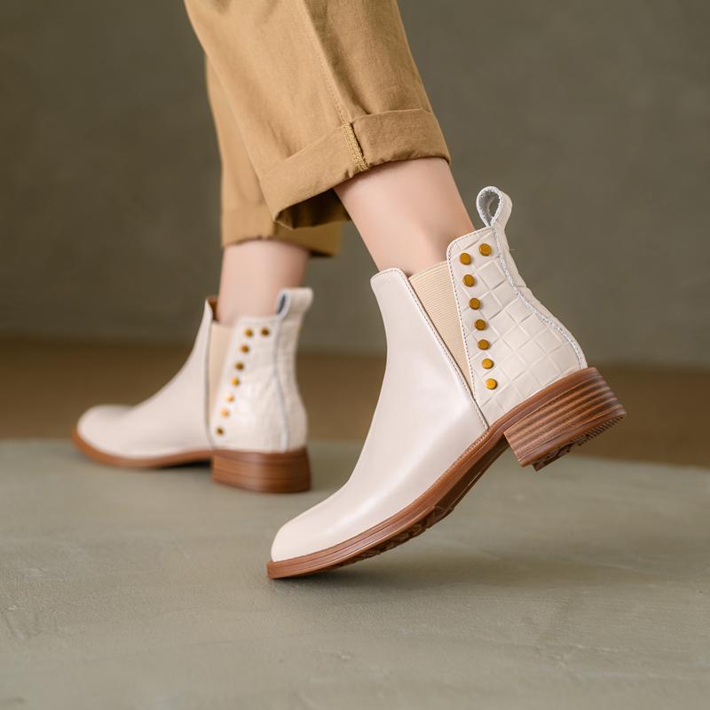 Fashion 2025 Autumn/Winter Women Boots Genuine Leather Women Shoes Round Toe Chunky Heel Shoes Ankle Boots Modern Chelsea Boots