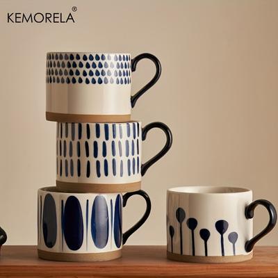 KEMORELA 1 Pieza 450ML Taza Cerámica Nórdica Taza Café Leche con Asa Retro Gran Capacidad Taza Desayuno Japonés Avena Set de Regalo