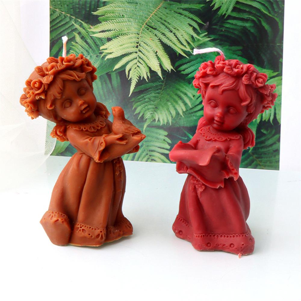 3D Rose Ring Angel Candle Silicone Mold Face Support Prayer Girl Aromatherapy Candle Gypsum DIY Wedding Decoration Gift