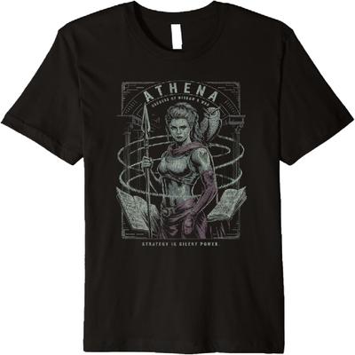Athena with Owl and Spear Ancient Wisdom and Strategy Art Premium T-Shirt