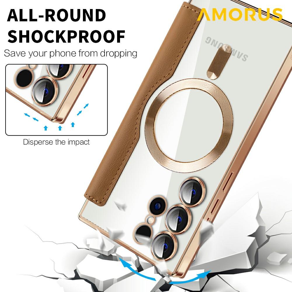 For Samsung Galaxy S24 Ultra Case Compatible with MagSafe RFID Blocking Card Holder Leather Phone Cover