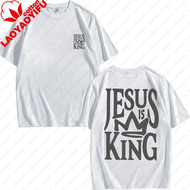 Jesus Is King Shirt Oversized Vintage Christian Tee Faith Graphic Tshirt High Quality Cotton Womens Short Sleeve Oneck Tops