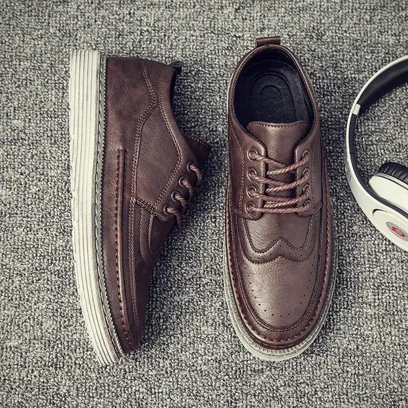 

Fashion Men s Leather Brogue Shoes Black Lace Up Fashion 2024 Low Price Common Male Casual Shoe Free Delivery Shipping Classic Original 44