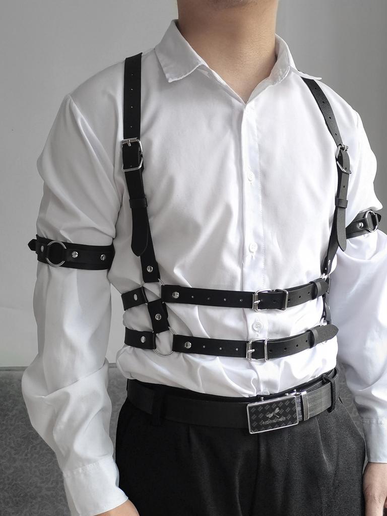 Tactical Techwear Hip Hop Punk Leather Body Harness Chest Shoulder Strap Men Multi Function Adjustable Gothic Waist Belt