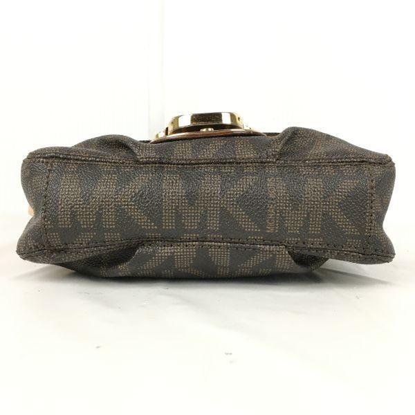 MICHAEL KORS Genuine Leather MK Signature Shoulder Bag Brown Small Size Women(USED)