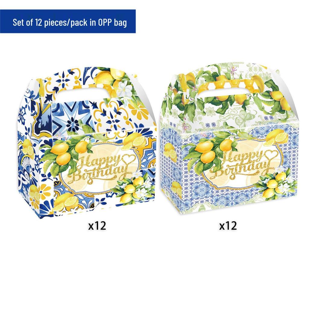 Retro Blue and White Porcelain Lemon-Themed Summer Party Tableware Set - Banner, Paper Plates, and Bunting Decorations
