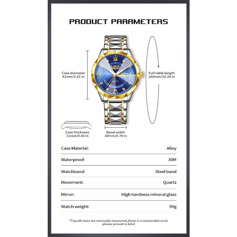 Fashion Simple Quartz Man Watch Luxury Business Steel Band Casual Sports Waterproof Date Weeks Watches