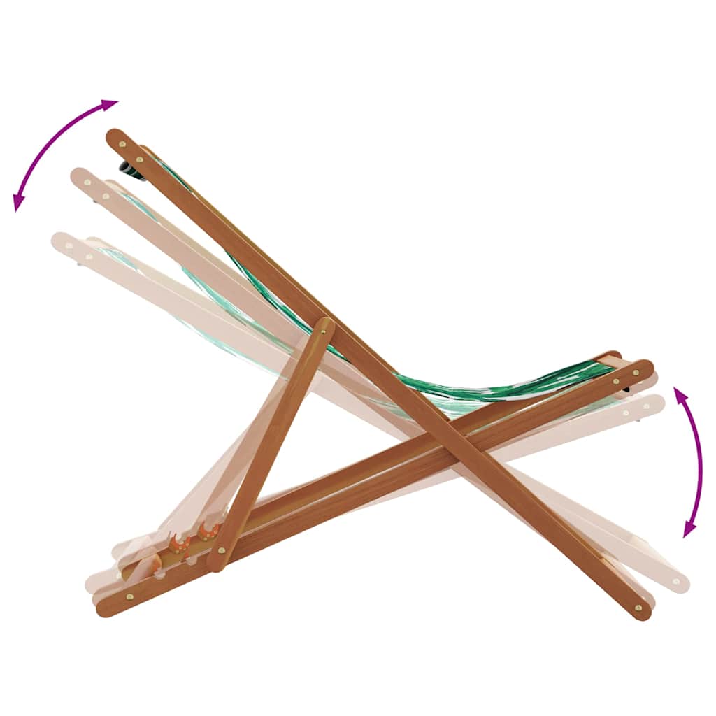 Folding Beach Chair with Leaf Pattern Solid Eucalyptus Wood Frame and Fabric